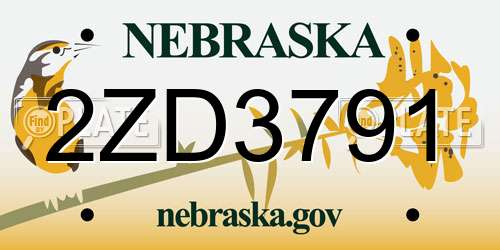 2ZD3791 Nebraska License Plate