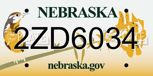 2ZD6034 Nebraska License Plate