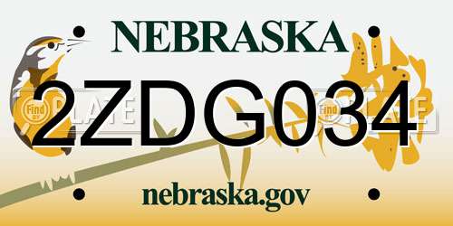 2ZDG034 Nebraska License Plate
