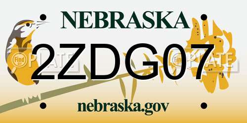 2ZDG07 Nebraska License Plate