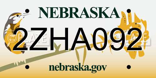2ZHA092 Nebraska License Plate