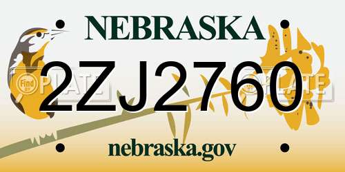 2ZJ2760 Nebraska License Plate