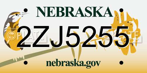 2ZJ5255 Nebraska License Plate