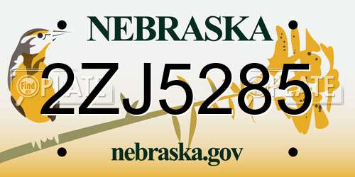 2ZJ5285 Nebraska License Plate
