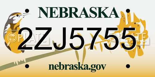 2ZJ5755 Nebraska License Plate