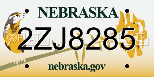 2ZJ8285 Nebraska License Plate