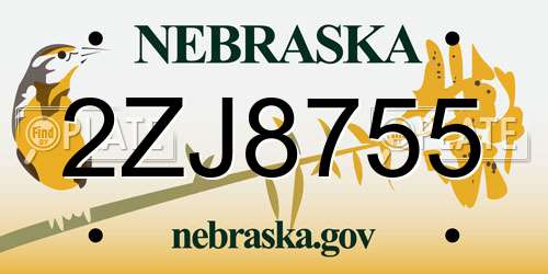 2ZJ8755 Nebraska License Plate