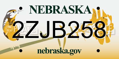 2ZJB258 Nebraska License Plate