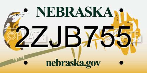 2ZJB755 Nebraska License Plate