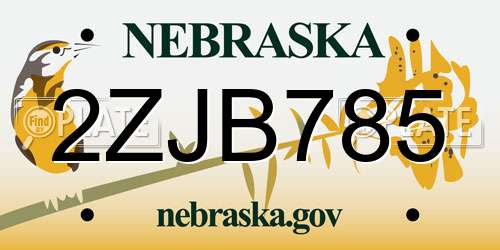 2ZJB785 Nebraska License Plate