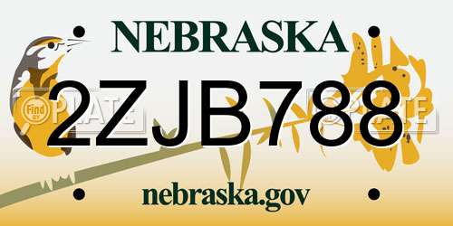 2ZJB788 Nebraska License Plate