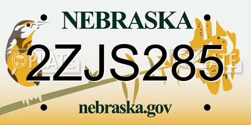 2ZJS285 Nebraska License Plate