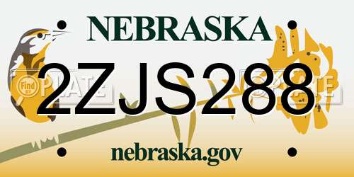 2ZJS288 Nebraska License Plate