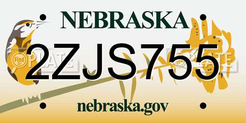 2ZJS755 Nebraska License Plate