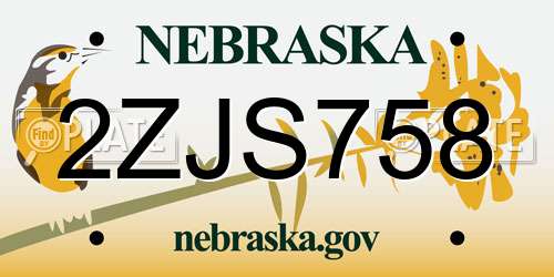 2ZJS758 Nebraska License Plate