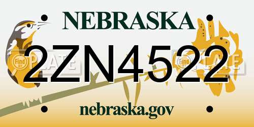 2ZN4522 Nebraska License Plate