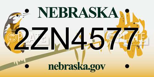 2ZN4577 Nebraska License Plate