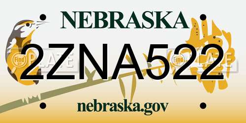 2ZNA522 Nebraska License Plate