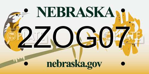 2ZOG07 Nebraska License Plate