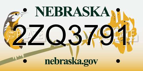 2ZQ3791 Nebraska License Plate
