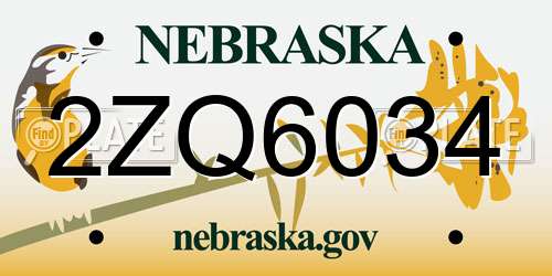 2ZQ6034 Nebraska License Plate