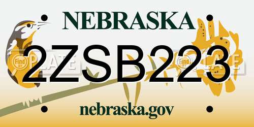 2ZSB223 Nebraska License Plate