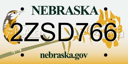 2ZSD766 Nebraska License Plate