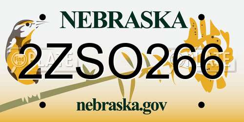 2ZSO266 Nebraska License Plate