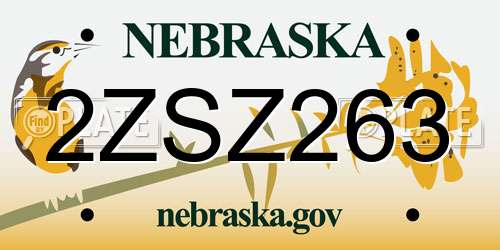 2ZSZ263 Nebraska License Plate