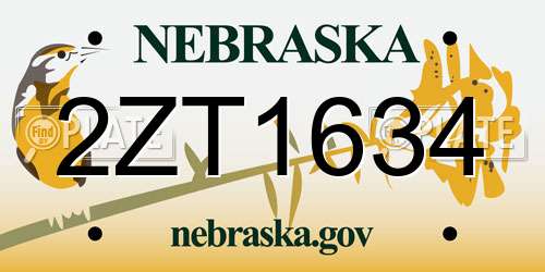 2ZT1634 Nebraska License Plate