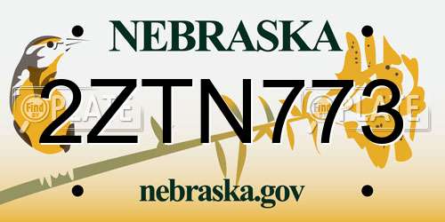 2ZTN773 Nebraska License Plate