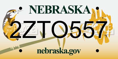2ZTO557 Nebraska License Plate