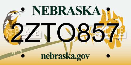 2ZTO857 Nebraska License Plate