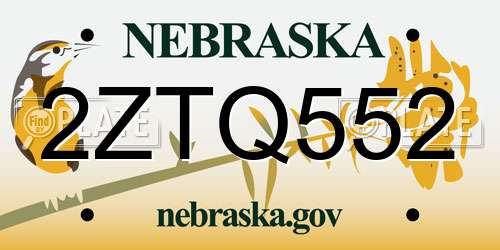 2ZTQ552 Nebraska License Plate