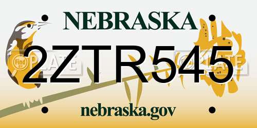 2ZTR545 Nebraska License Plate