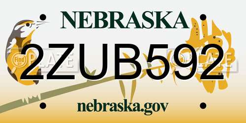 2ZUB592 Nebraska License Plate