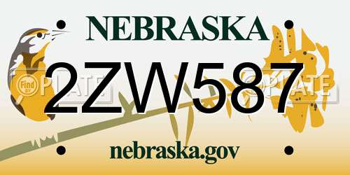 2ZW587 Nebraska License Plate