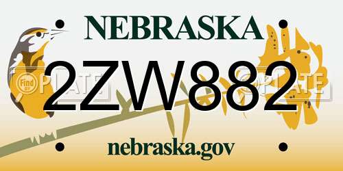2ZW882 Nebraska License Plate