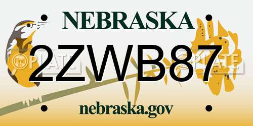2ZWB87 Nebraska License Plate