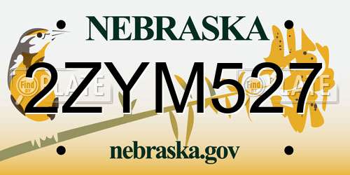 2ZYM527 Nebraska License Plate