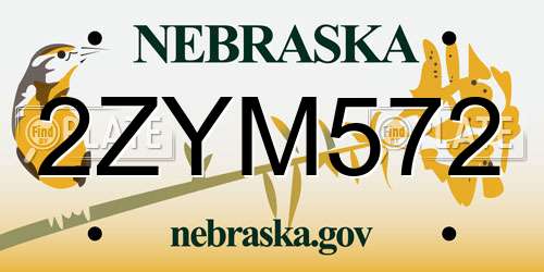 2ZYM572 Nebraska License Plate