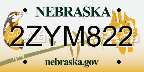 2ZYM822 Nebraska License Plate
