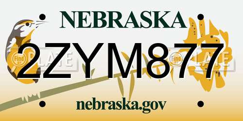 2ZYM877 Nebraska License Plate
