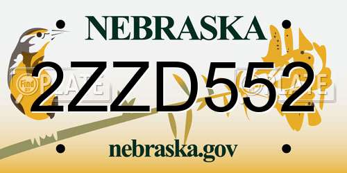 2ZZD552 Nebraska License Plate