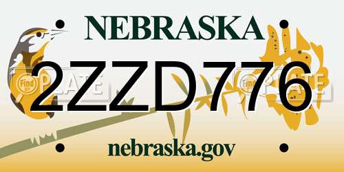 2ZZD776 Nebraska License Plate