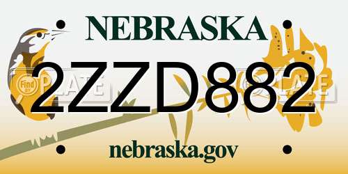 2ZZD882 Nebraska License Plate