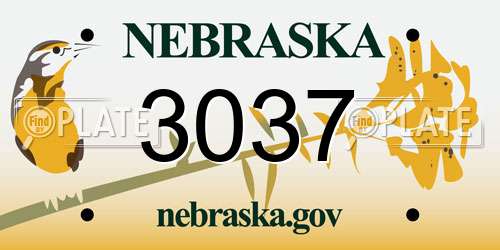 3037 Nebraska License Plate