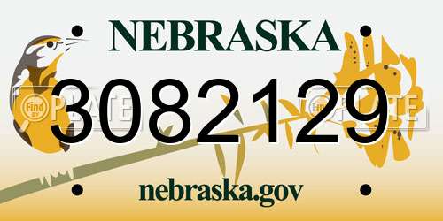 3082129 Nebraska License Plate