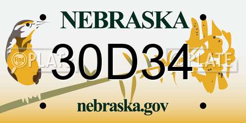 30D34 Nebraska License Plate