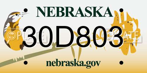 30D803 Nebraska License Plate